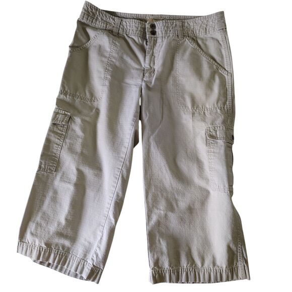 Beige Cargo Capri Pants Textured Wide Leg Mid-rise Size 10 Women's Gander Mtn. - Picture 1 of 9